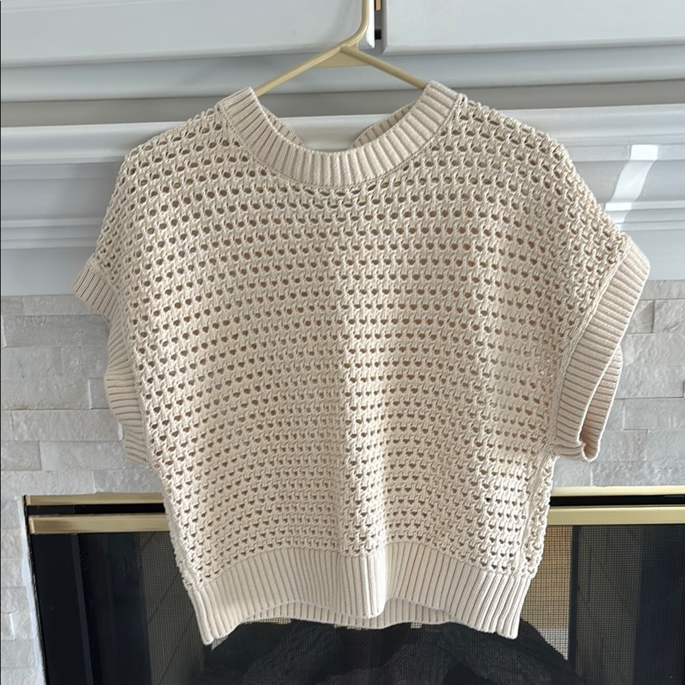 Cream Knit Short Sleeve Sweater